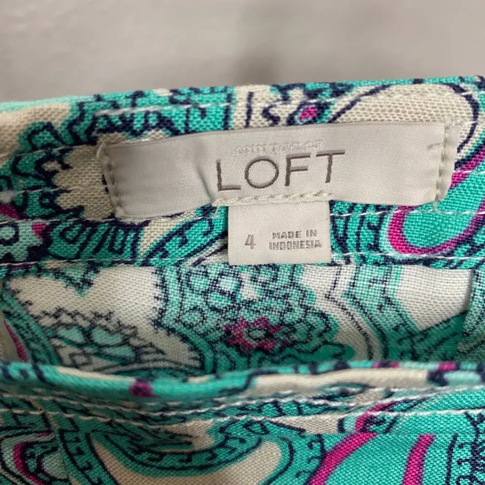 Loft Floral Paisley Print Linen‎ Blend Skirt Size 4 - Picture 7 of 8